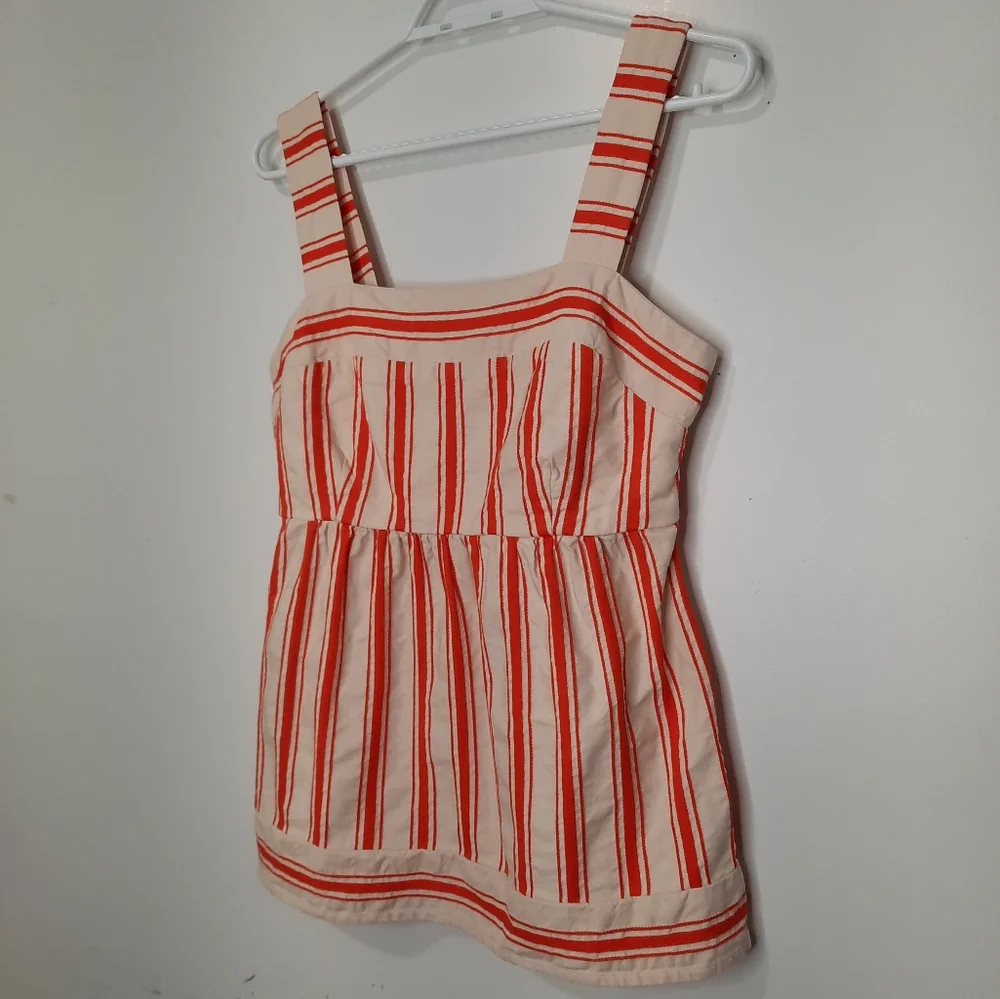 Cabi Brunch Top Sleeveless Cream Orange Stripe Cotton Linen Womens Size Small - Picture 12 of 13